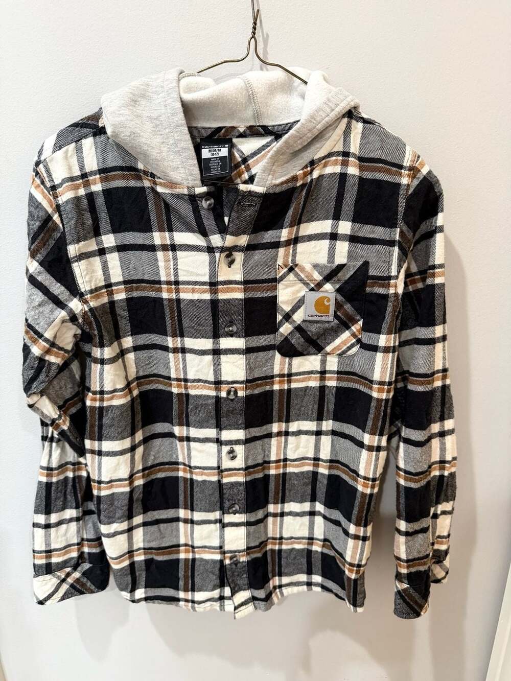 Carhartt Boys' Plaid Button-Front Hooded Flannel Shirt (Size M 10-12)